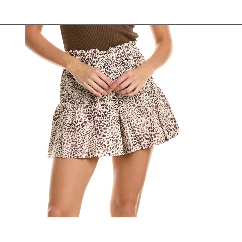 Sea NY Smocked Cheetah Print Shorts Skort Cream Brown Cotton Small NEW